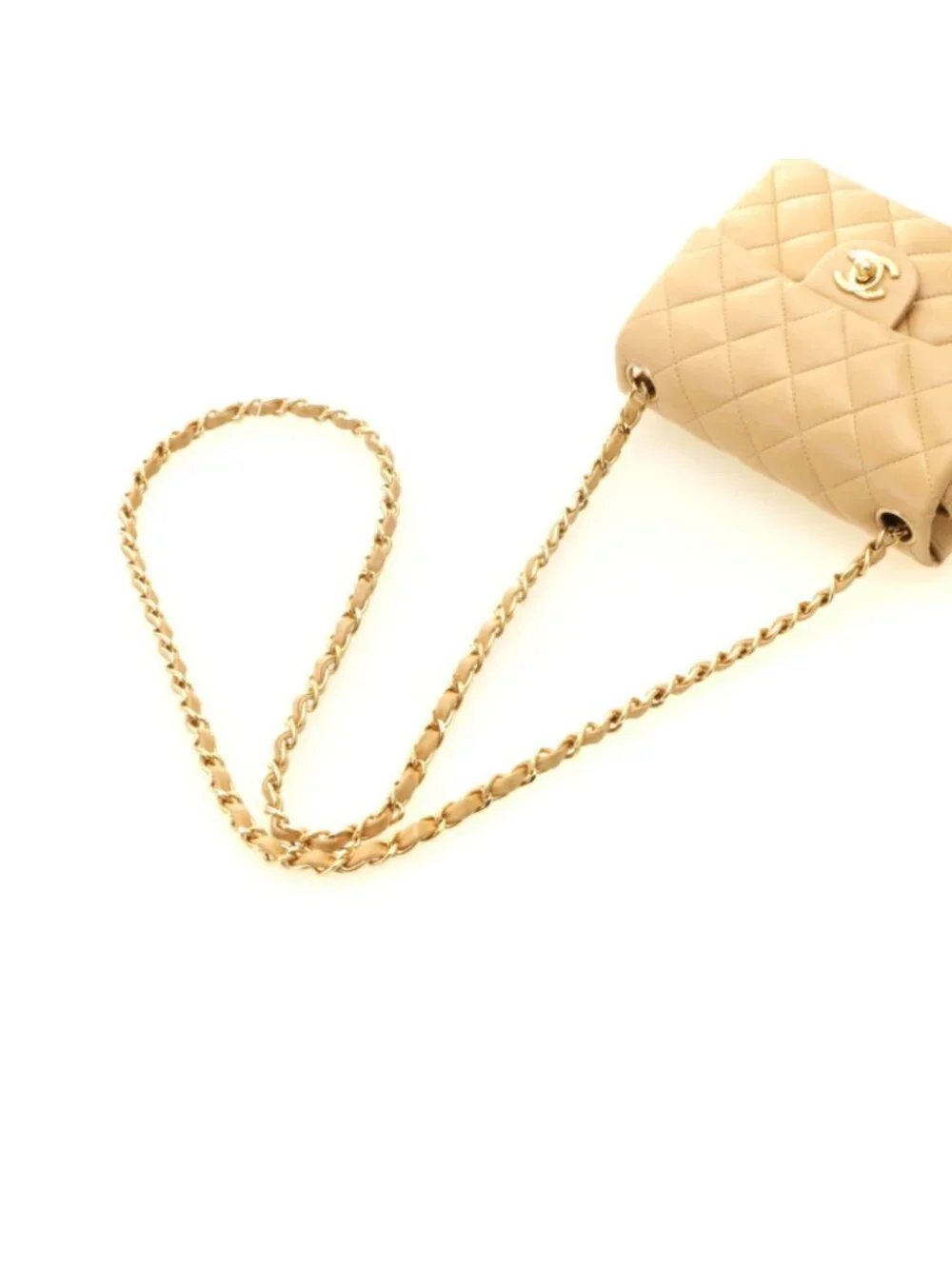 Chanel Mini Quilted 17 Chain Shoulder Bag Light Beige Gold Lambskin
